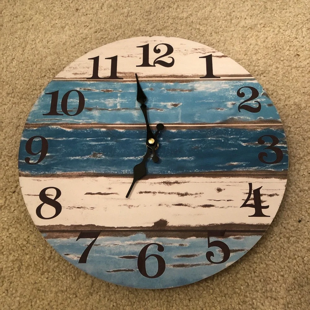 Blue Striped Rustic Wall Clock - Beach Vibe colors